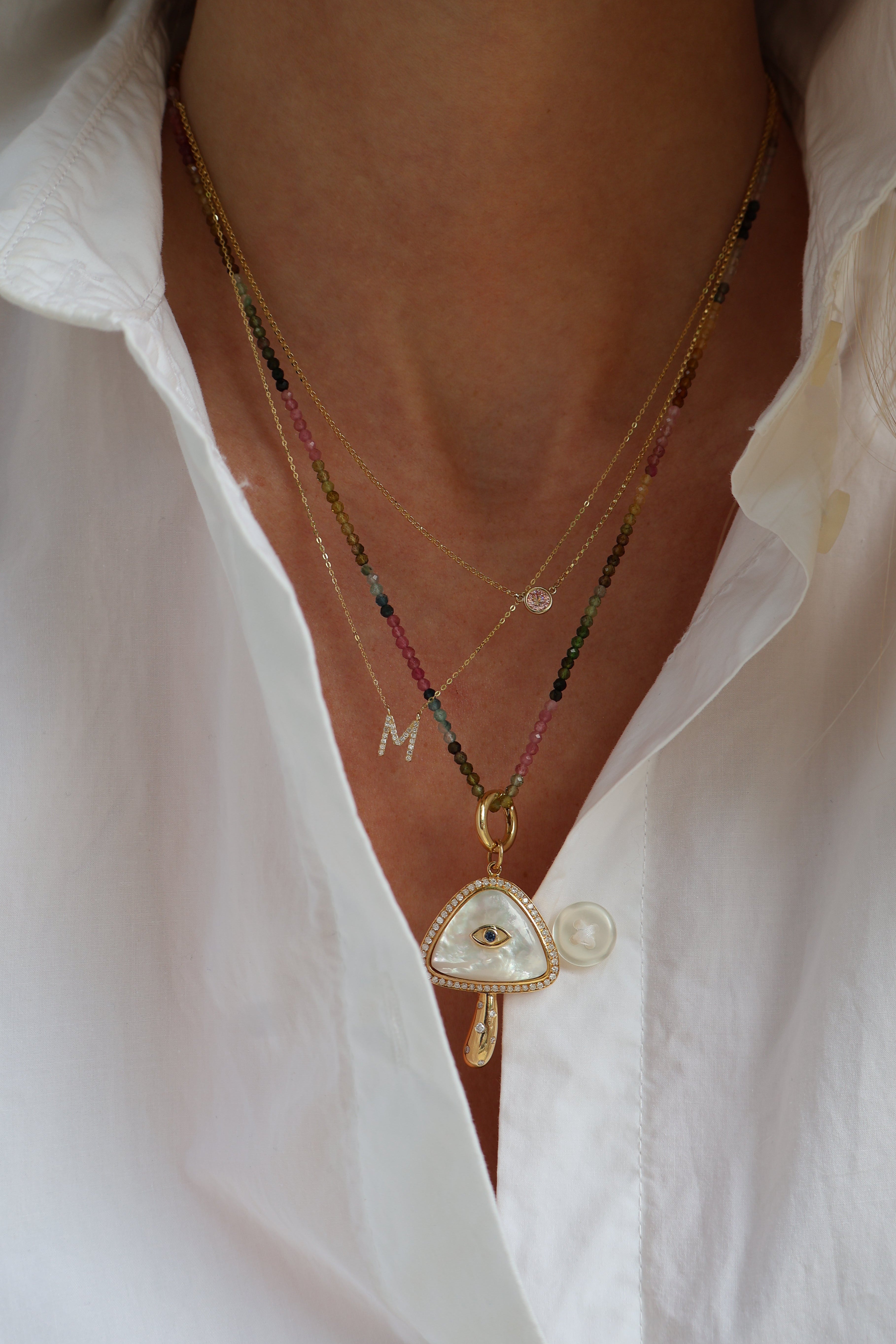 10kt Yellow Gold Pink Diamond Bezel Necklace