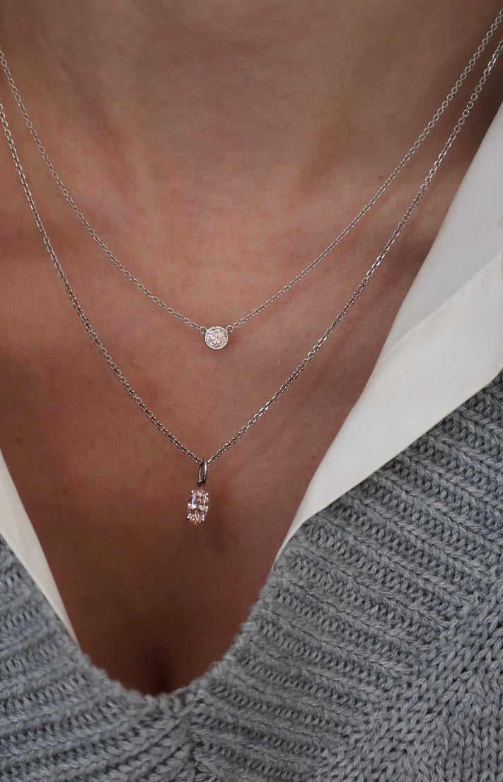 14kt White Gold Pink Diamond Bezel Necklace