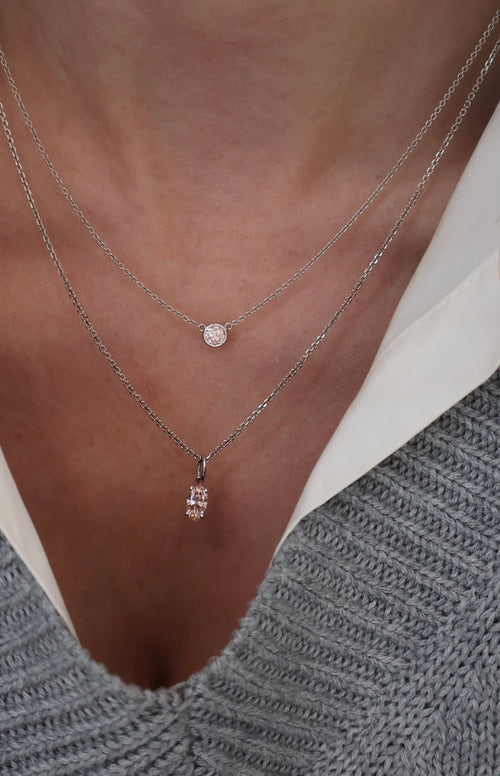 14kt White Gold Pink Diamond Bezel Necklace