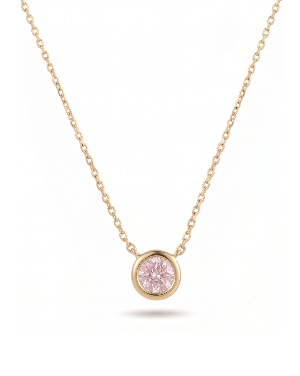10kt Yellow Gold Pink Diamond Bezel Necklace