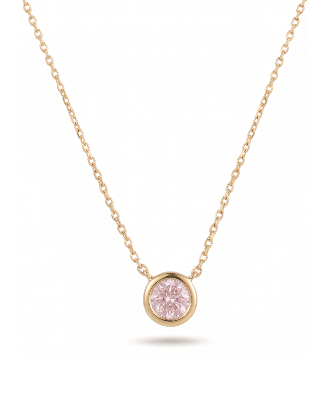 10kt Yellow Gold Pink Diamond Bezel Necklace