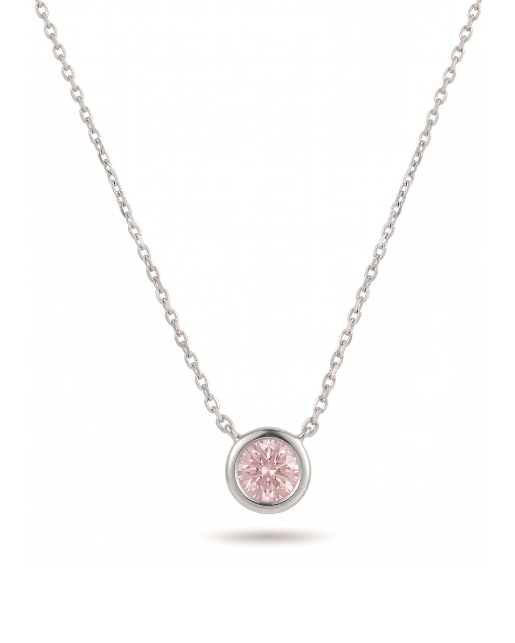 14kt White Gold Pink Diamond Bezel Necklace